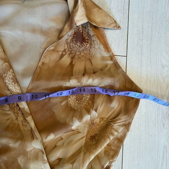 90s vintage collared wrap maxi sheer chiffon sunflower print dress - Picture 9 of 11